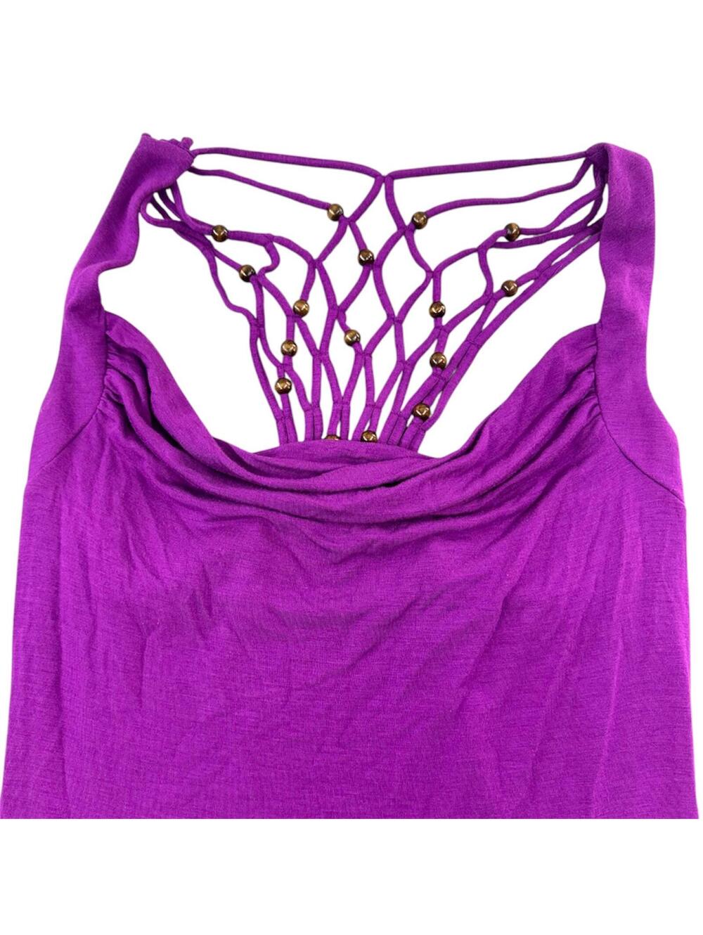 Candie's Electric Purple Macramé Cage Back Top - Picture 4 of 6